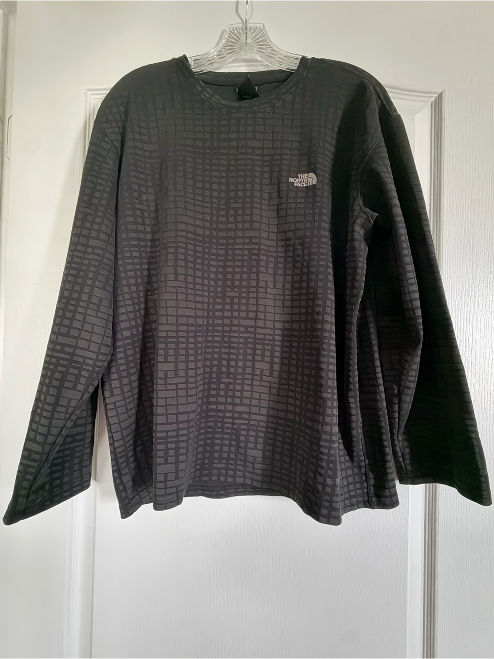 The North Face Altimetro Long Sleeve Crew Neck Grid Pattern Shirt Black Large